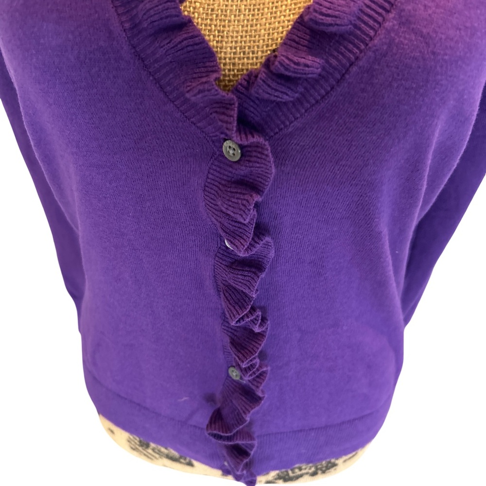 💜 VINTAGE Lauren Ralph Lauren Womens SZ M Cashmere Blend Ruffle V-Neck Cardigan